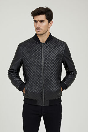 Regular Fit Baklava Desenli Erkek Mont Siyah 4527