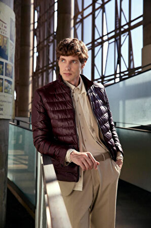 Su Geçirmez Regular Fit Erkek Şişme Suni Deri Mont Bordo 4528