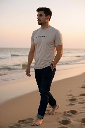 Erkek Slim Fit Enjeksiyon Baskılı Pamuklu T-Shirt