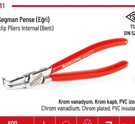 İç Segman Pense Eğri 170mm