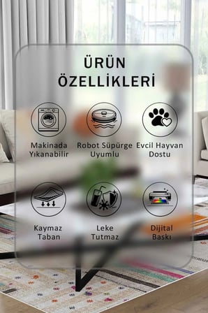 Yıkanabilir Kaymaz Taban Dijital Baskılı Halı ve Yolluk – Leke Tutmaz Salon & Mutfak Halısı