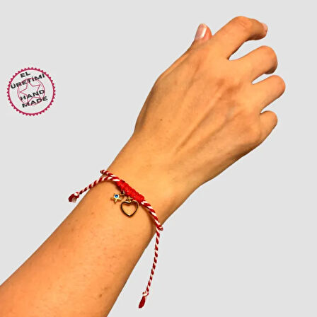 Uretti - Buket 8636 - El İşi Kalp Ve Yıldız Aksesuarlı Marteniçka Bileklik 23cm -Beyaz