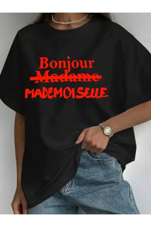 Unisex Bonjour Paris Baskılı Tasarım Tshirt