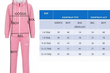 Kız Çocuk Potential Kalın Şeritli Kapüşonlu Düz Paça  Dalgıç Kumaş Eşofman Takımı ESF7016