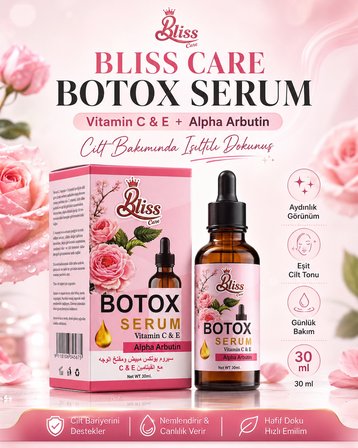 Bliss Care Botox Serum Vitamin C & E + Alpha Arbutin 30 ml – Aydınlatıcı ve Nemlendirici Cilt Bakım Serumu
