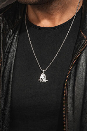 925 Ayar Gümüş Hz. Ali Motifli Zülfikar Kılıcı Tasarımlı Tilki Kuyruğu Erkek Kolye