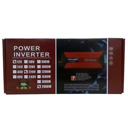 2000 Watt Modifiye Sinüs İnvertör Dönüştürücü 12/230v  Usb Akü Bağlantılı (4533)