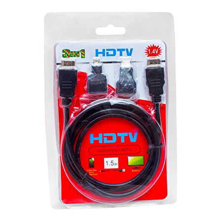 HDMI KABLO 1.5 METRE 3LÜ SET  (MICRO HDMI HDMI*MİNİ HDMI HDMI) (4533)