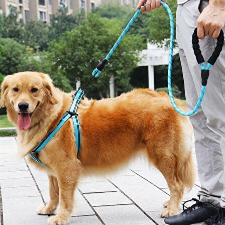 Reflektörlü Fosforlu Köpek Gezdirme Halatı Tasma Kayışı Metal Kancalı 130 cm (4533)