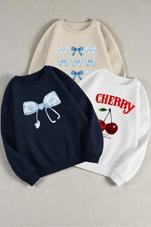 Çok Renkli Baskılı & Baskısız Sweatshirt 3'lü Fırsat Paketi