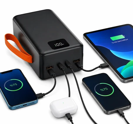 30.000 MAH Dijital LED Ekran Dahili Kablolu Tasarım ile Pratik Şarj Powerbank6 Port Çoklu Cihaz Desteği