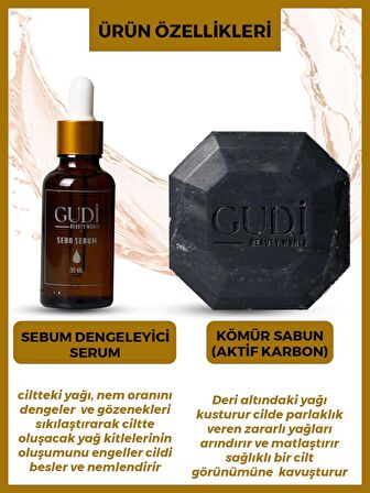 Aktif Kömür Sabunu 120 gr & Gözenek Sıkılaştırıcı,Cilt Yağı Dengeleyici Sebo Serum 35 ml x2 ADET