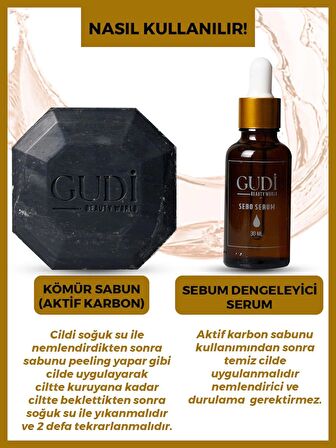 Aktif Kömür Sabunu 120 gr & Gözenek Sıkılaştırıcı,Cilt Yağı Dengeleyici Sebo Serum 35 ml x2 ADET