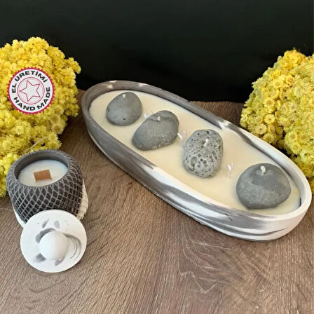 Uretti - Zekiye 1389 - El Yapımı Taştozu Tabakta Taş Objeli Kokulu Soya Mum