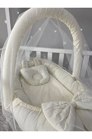 Nest Krem Kulaklı Cibinlik Ve Oyuncak Aparatlı Lüx Tasarım Jaju-babynest