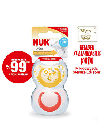 Nuk No:2 Star Silikon Emizik 2'li -Saklama Kutulu 6-18 Ay Sarı-Pembe