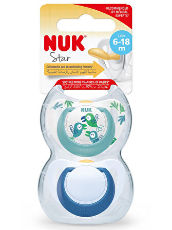 Nuk No:2 Star Kauçuk Emzik 6-18 Ay 2'l i-Saklama Kutulu Beyaz-Pembe