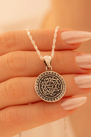 Kadın Gümüş Kolye - Hz. Süleyman Mührü Işlemeli Kadın Kolye