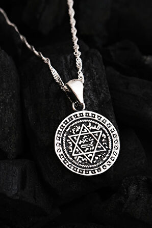 Kadın Gümüş Kolye - Hz. Süleyman Mührü Işlemeli Kadın Kolye