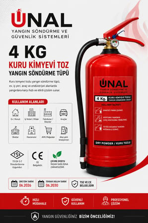 4 kg Kuru Kimyevi Toz Yangın Söndürme Tüpü Üretim 2026 Tekrar Dolum 2030 Ev İş Yeri Araç