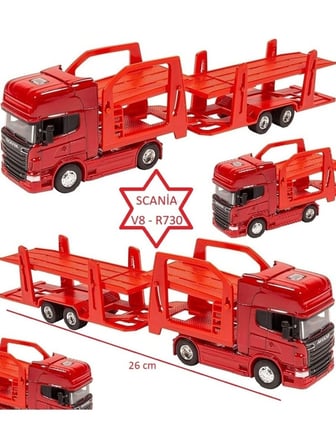 Toysturka Welly Scania V8 R730 1:64 Ölçek Metal Kafalı Iki Katlı Araç Taşıyıcı Tır