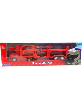 Toysturka Welly Scania V8 R730 1:64 Ölçek Metal Kafalı Iki Katlı Araç Taşıyıcı Tır