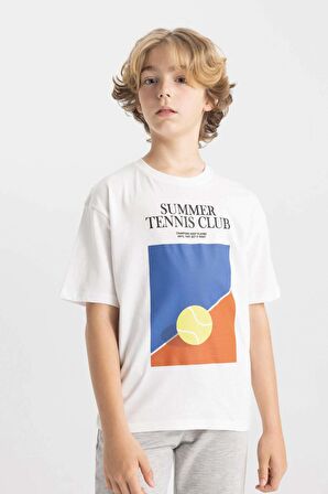 DeFacto Erkek Çocuk Oversize Fit Bisiklet Yaka Baskılı Kısa Kollu Tişört C4901A824HSER105
