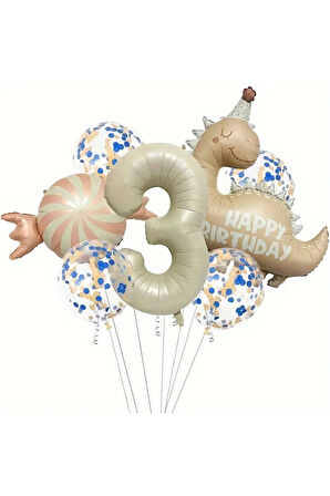 RETRO ŞAPKALI DİNAZOR ŞEKER FOLYOLU YAŞ BALON SET