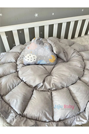 Gri Karışık Bulut Desenli Tasarım Açılır - Kapanır Babynest Oyun Minderi Bebek Yuvası