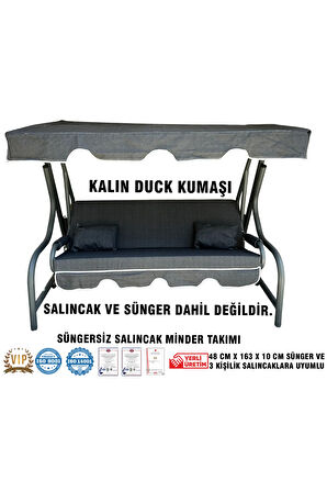 Lüks DUCK Vip Salıncak Minder Seti 3 Kişilik (SÜNGERSİZ) Tenteli-SİYAH-Salıncak Minder Seti