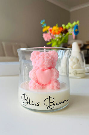 Romantik Kalpli Ayıcık Mum %100 Doğal Soya Wax Hediye ve Dekoratif