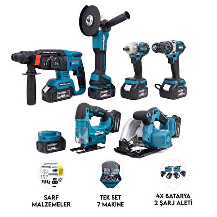YEDİLİ SET MK350 (POWERBANK&LED+ Ş.Hilti+Ş.spiral+S.Sıkma+13mm Ç.Mandren+Ş.Dekupaj+Sunta Kesme)