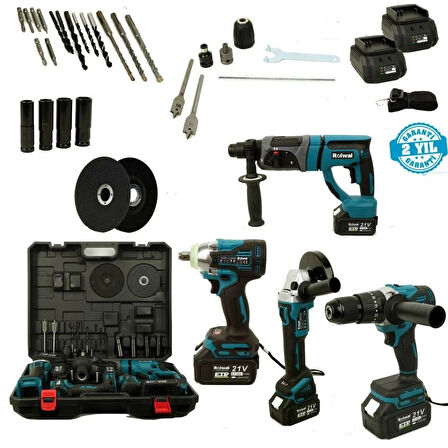 PRO Akülü El Aletleri Seti 21V 4 Amper - Şarjlı Hilti - Şarjlı Avuç Taşlama - Şarjlı Vidalama - Şarjlı Somun Sıkma