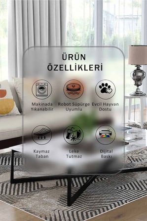 Yıkanabilir Kaymaz Taban Dijital Baskılı Halı ve Yolluk – Leke Tutmaz Salon & Mutfak Halısı