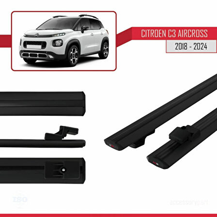 Citroen C3 Aircross (A88) 2018-2024 Arası ile Uyumlu BASIC Model Ara Atkı Tavan Barı Siyah 2 Adet