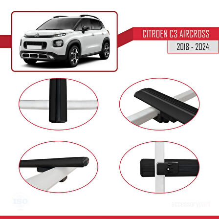 Citroen C3 Aircross (A88) 2018-2024 Arası ile Uyumlu BASIC Model Ara Atkı Tavan Barı Siyah 2 Adet
