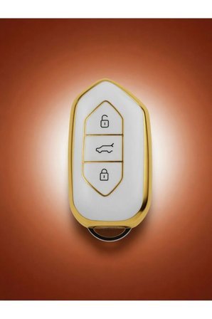 Togg T10x T10F 3 Tuşlu Smart Nano Koruma Anahtar Kılıfı Beyaz Gold Altın Renk Yüksek Kalite