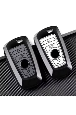 BMW Smart Anahtar Kılıfı Lüx TPU Koruyucu Kapak Parlak Siyah Çerçeveli Gri / Beyaz