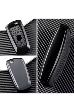 BMW Smart Anahtar Kılıfı Lüx TPU Koruyucu Kapak Parlak Siyah Çerçeveli Gri / Beyaz