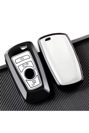 BMW Smart Anahtar Kılıfı Lüx TPU Koruyucu Kapak Parlak Siyah Çerçeveli Gri / Beyaz