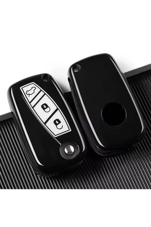 Fiat Linea Fiorino Doblo Sustalı Anahtar Kılıfı Premium TPU Koruyucu Kapak Grande Punto Bravo Qubo Gri/Beyaz