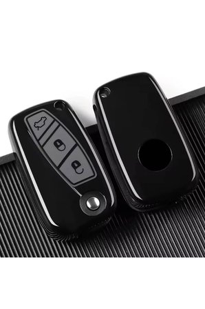 Fiat Linea Fiorino Doblo Sustalı Anahtar Kılıfı Premium TPU Koruyucu Kapak Grande Punto Bravo Qubo Gri/Beyaz