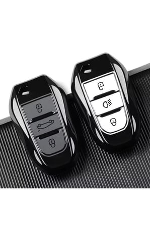Peugeot 2008 3008 5008 Citroen Smart Anahtar Kılıfı Premium Nano TPU Yüksek Kalite Kumanda Koruyucu Siyah (Start-Stop)