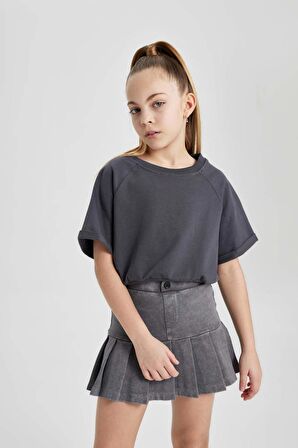 DeFacto Kız Çocuk Bisiklet Yaka Sırt Baskılı Kısa Kollu Tişört C1038A824SMAR31