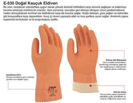 12 Çift Doğal Kauçuk Tıbbı Atık Eldiveni Starline E-530 X Large Beden