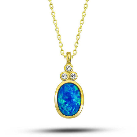 himarry 925 Ayar Gümüş Gold Mavi Opal Taşlı Ananas Kadın Kolye