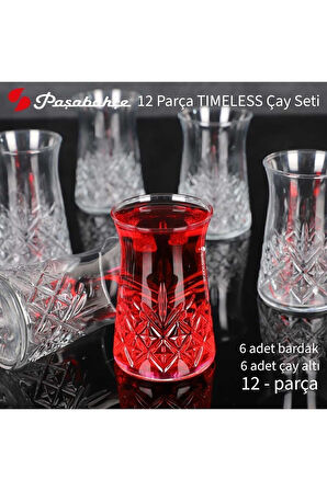 Paşabahçe Timeless Çay Bardağı ve Tabağı 170cc 24 Parça 12 Kişilik