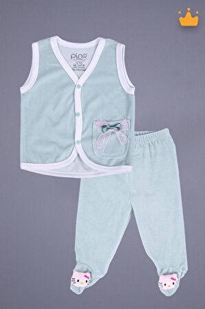 Babyhola Kadife Yelek Patikli Pantolon Unisex Bebek 2'li Set Yeşil