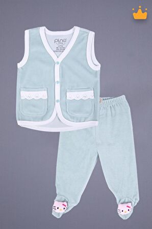 Babyhola Kadife Yelek Patikli Pantolon Unisex Bebek 2'li Set Yeşil