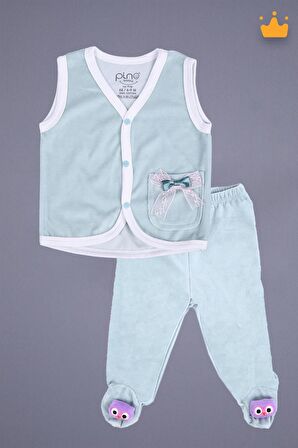 Babyhola Kadife Yelek Patikli Pantolon Unisex Bebek 2'li Set Yeşil